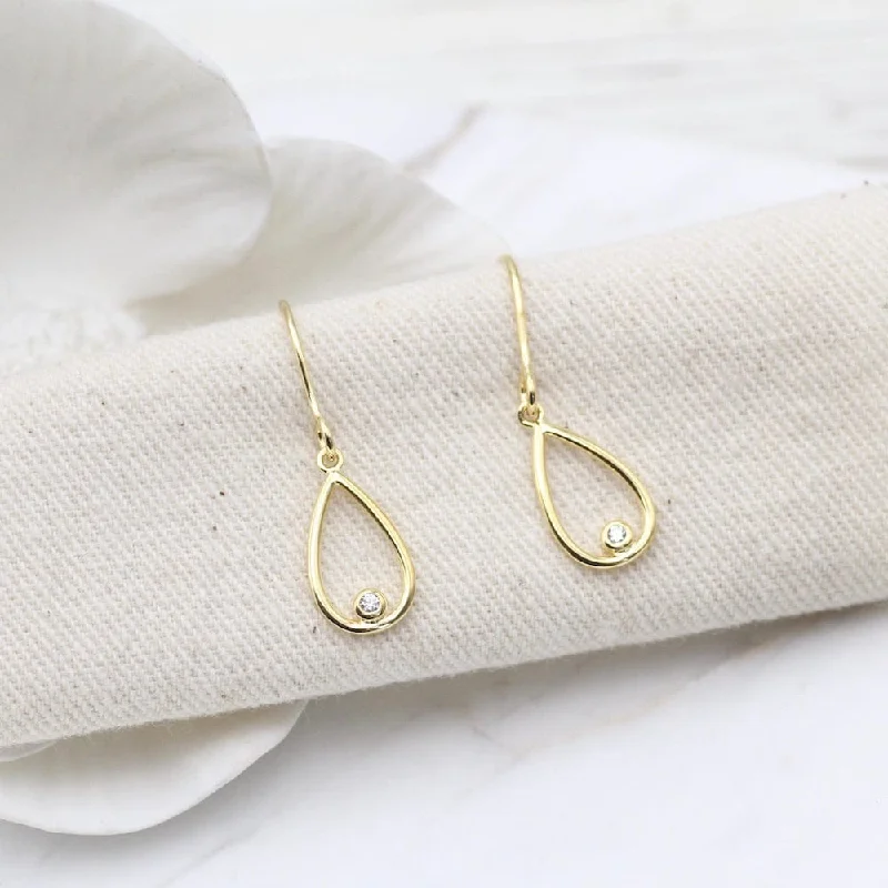 Little Drop Earring with Bezel Set CZ - Gold Vermeil