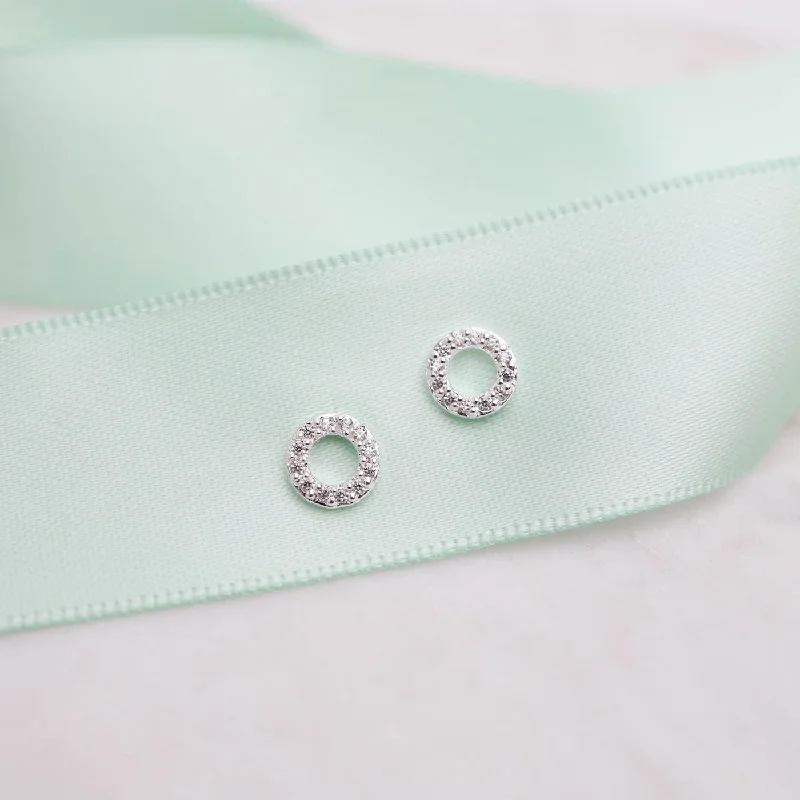 Small CZ Pave Cherrio Stud Earrings - Sterling Silver