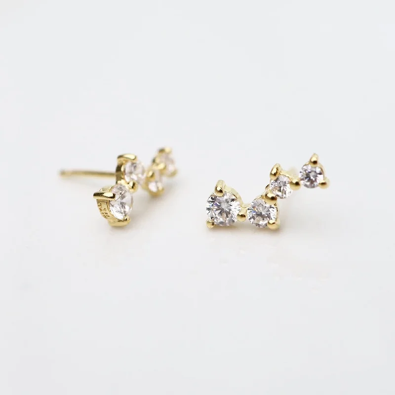 Climbing CZ Cluster Stud Earrings - Polished Gold