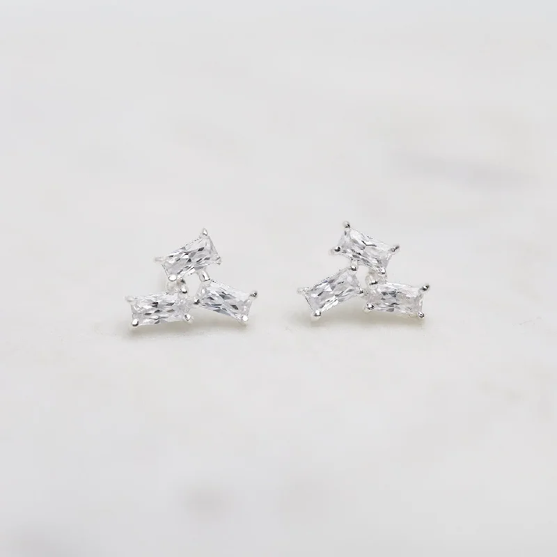 Sterling Silver Scattered Baguette CZ Stud Earrings