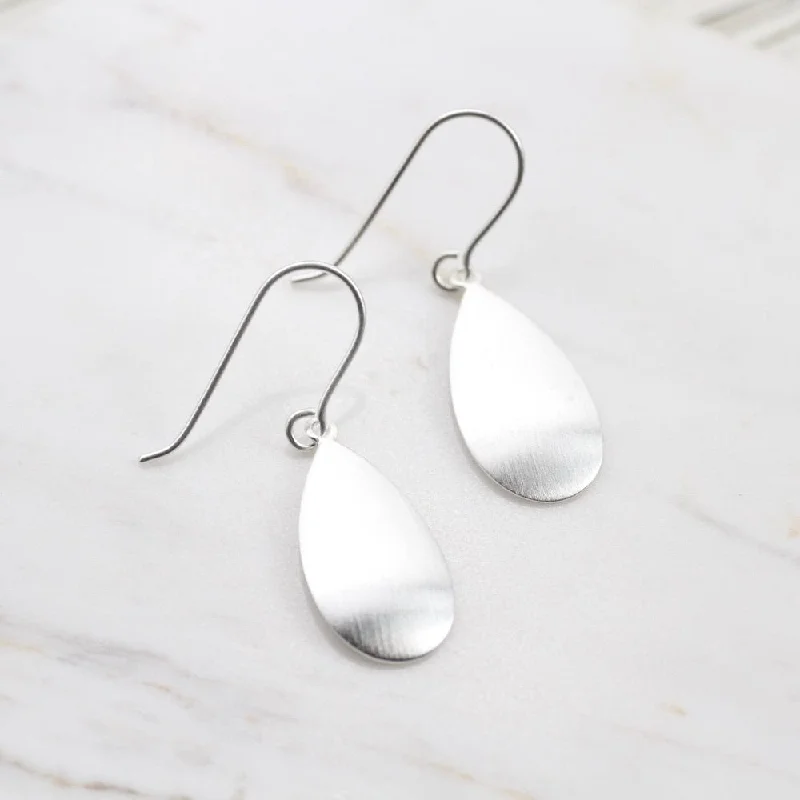 Brushed Sterling Silver Medium Puffed Drop Earring