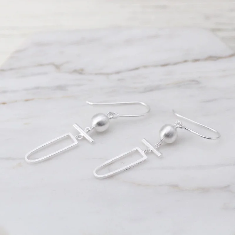 Brushed Sterling Silver Mod Shapes Drop Earrings