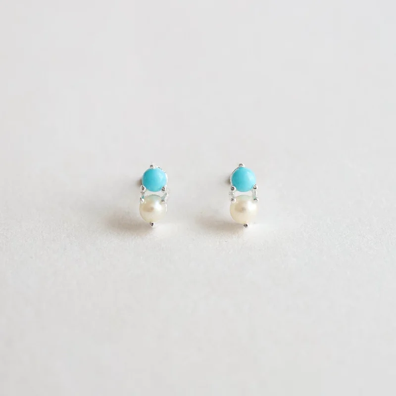 Pearl and Turquoise Stud Earring in Sterling Silver