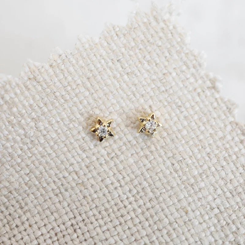 Gold Vermeil Tiny Star with CZ Stud Earrings