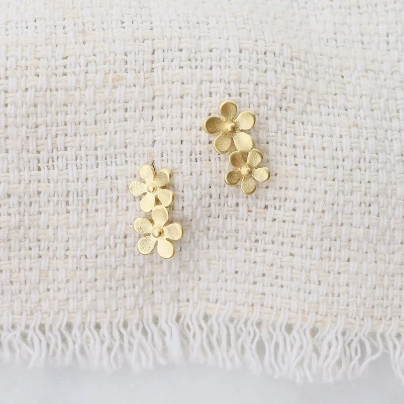 Double Forget-Me-Not Stud Earrings - Brushed Gold Vermeil