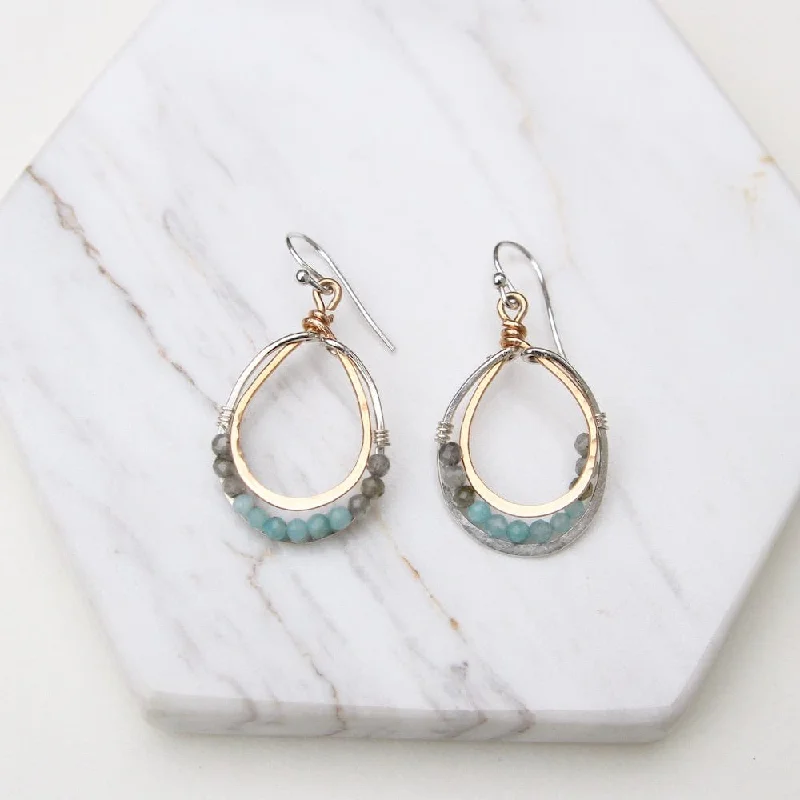 Hand Formed Bronze and Oxidized Sterling Silver Drop Earring