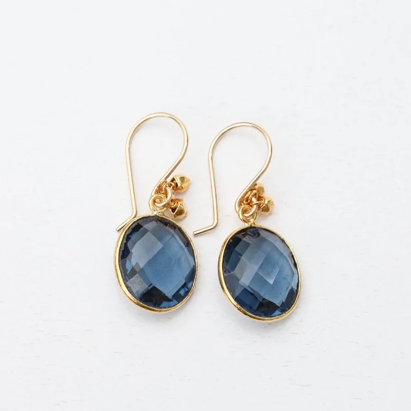 Bezel-Set London Blue Quartz Drop Earrings