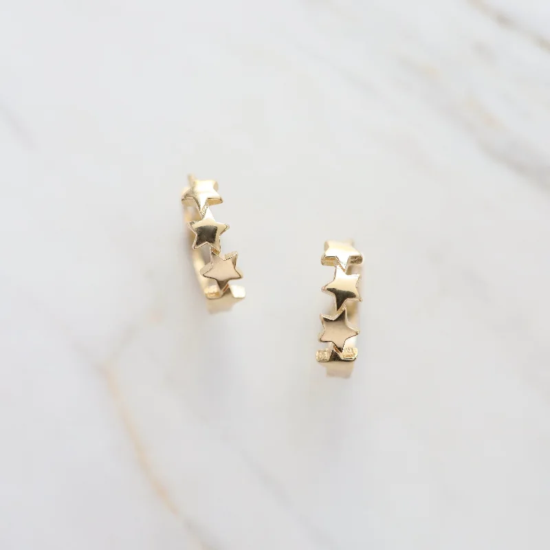 14k Yellow Gold Stars Huggies