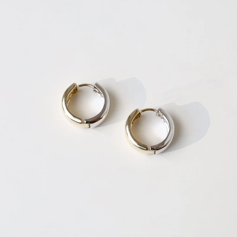 14k Yellow & White Gold Huggies - 15mm