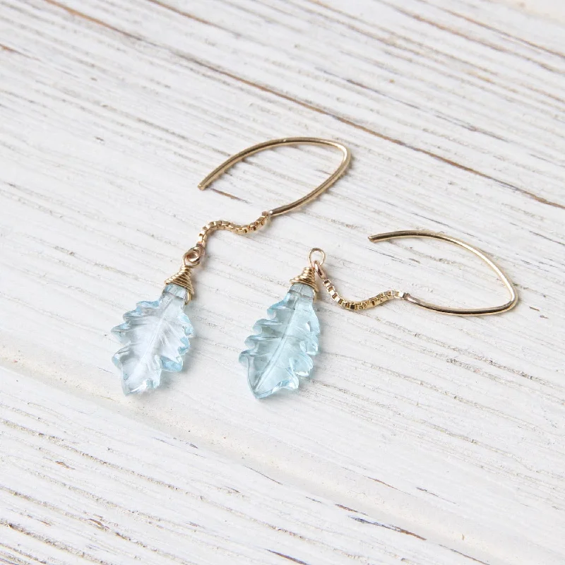 Carved Blue Topaz Leaf Earring