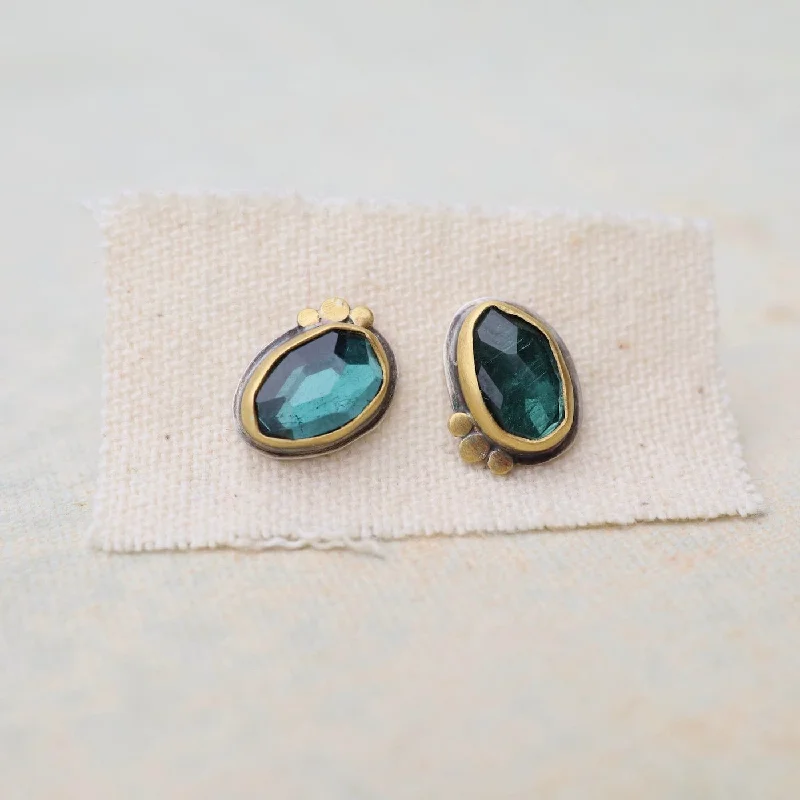 Blue-Green Tourmaline Stud Earrings