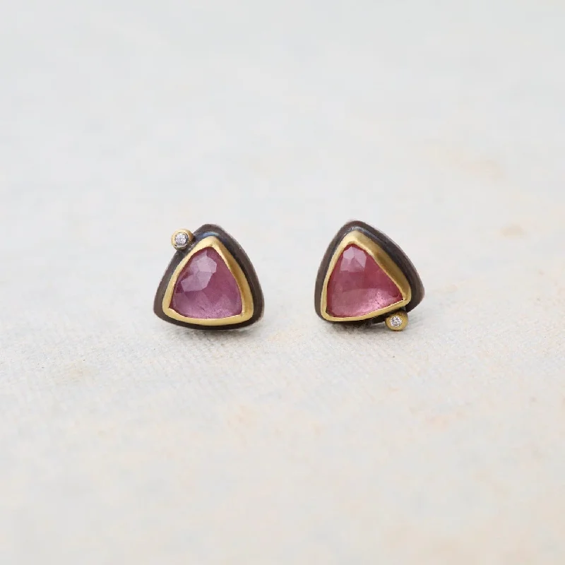 Trillion Rose Cut Pink Sapphire Stud Earrings