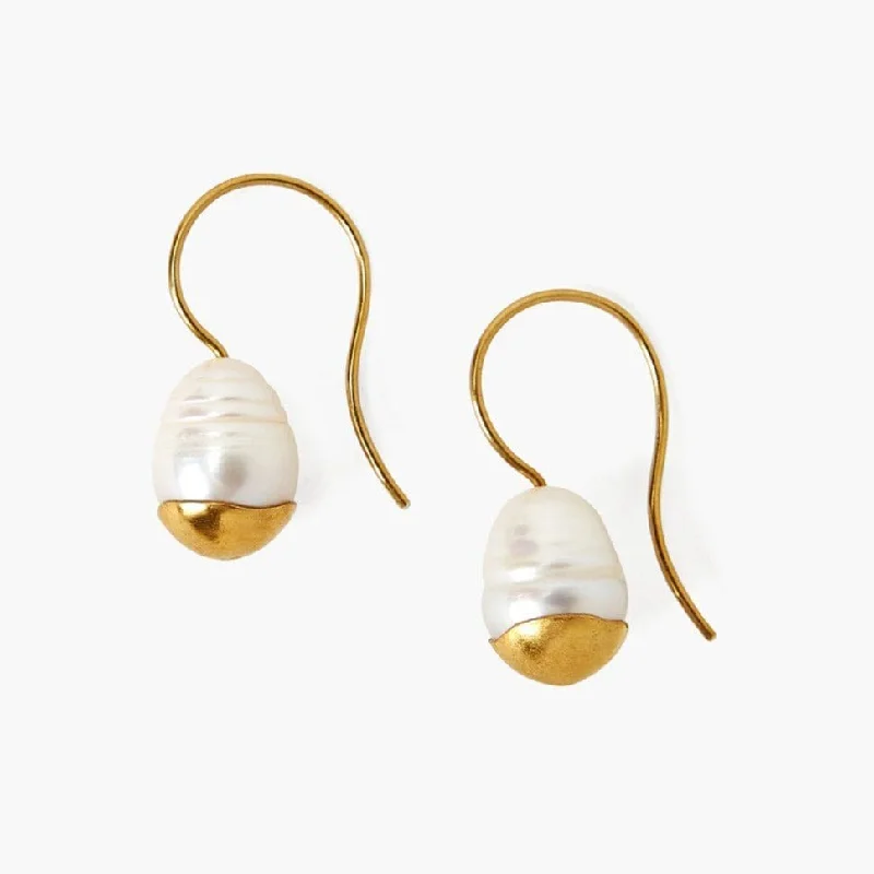 Gold-Dipped Pearl Drop Earrings