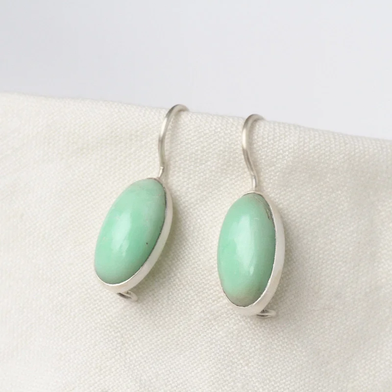 Oval Cabochon Chrysoprase Drop Earrings