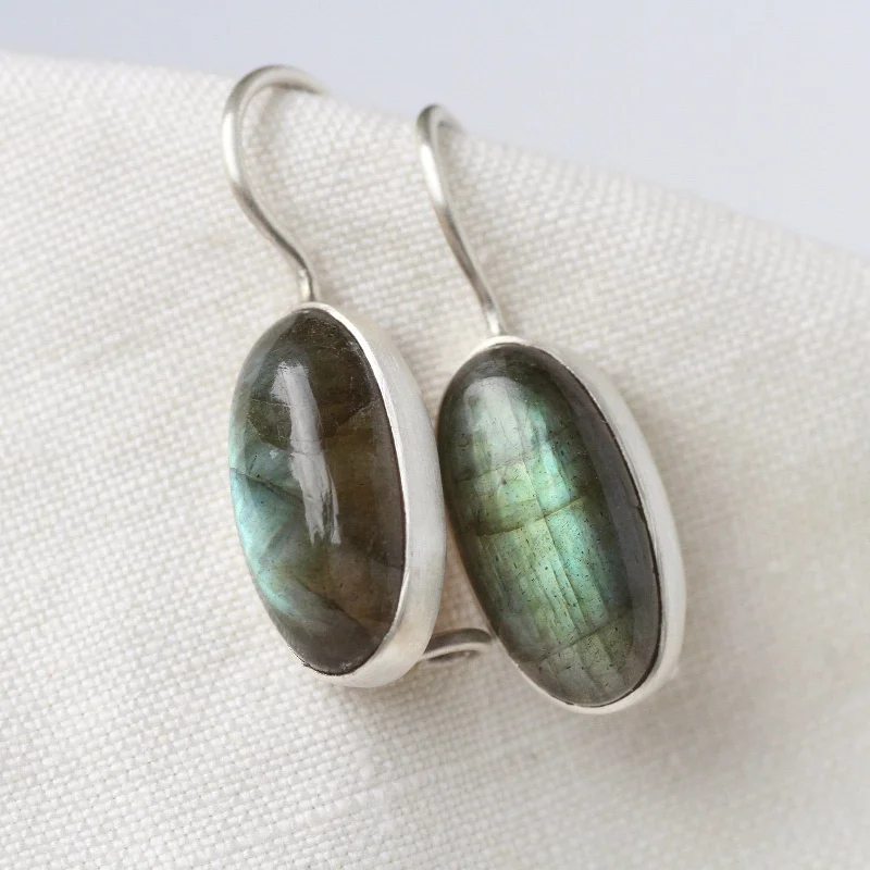 Oval Cabochon Labradorite Drop Earrings