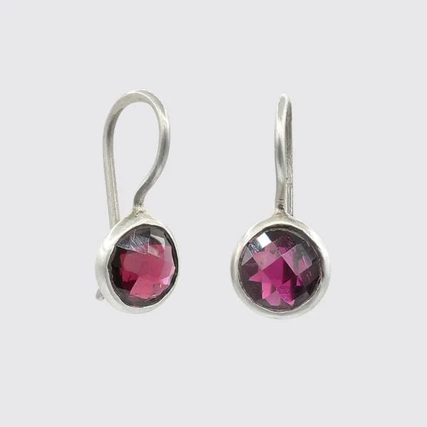 Sterling Silver Small Faceted Organic Rhodolite Garnet Drop Earrings