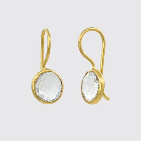 Gold Plated Small Faceted Organic Clear Quartz Drop Earrings