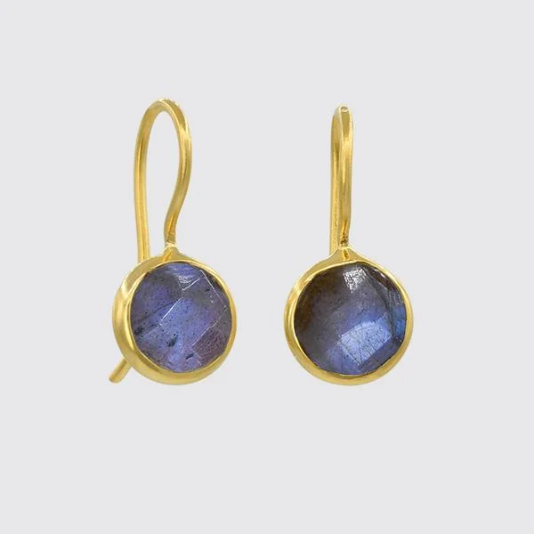 Gold Plated Small Faceted Organic Labradorite Drop Earrings