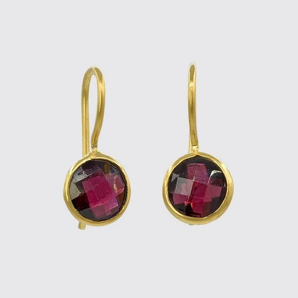 Gold Plated Small Faceted Organic Rhodolite Garnet Drop Earrings