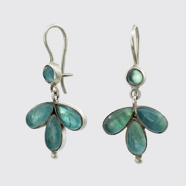 Apatite Tiny Foil Backed Cabochon Drop Earrings