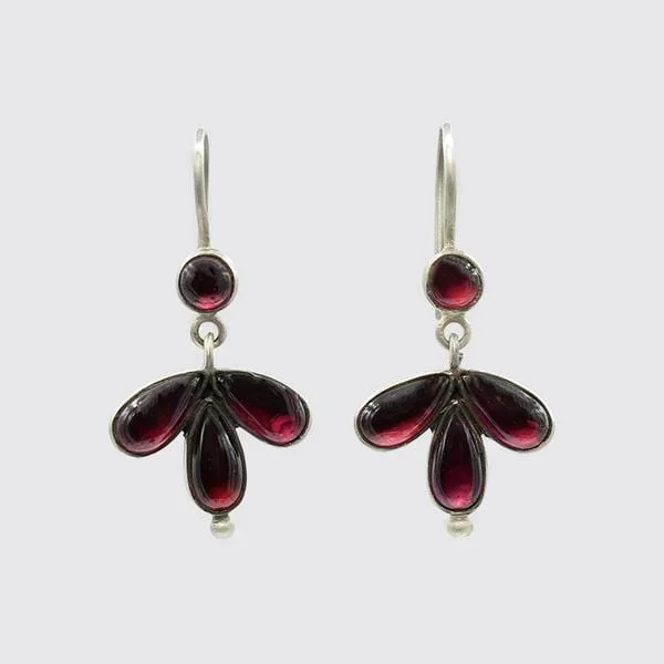 Rhodolite Garnet Tiny Foil Backed Cabochon Drop Earring