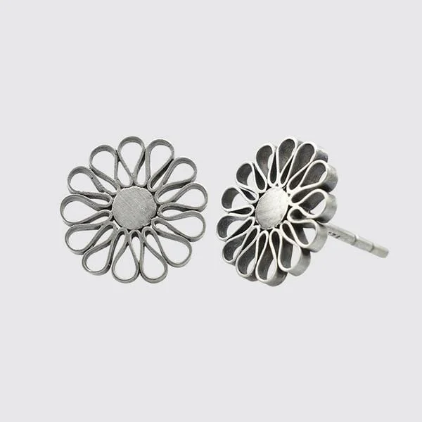 Sterling Silver Filigree Flower Stud Earrings