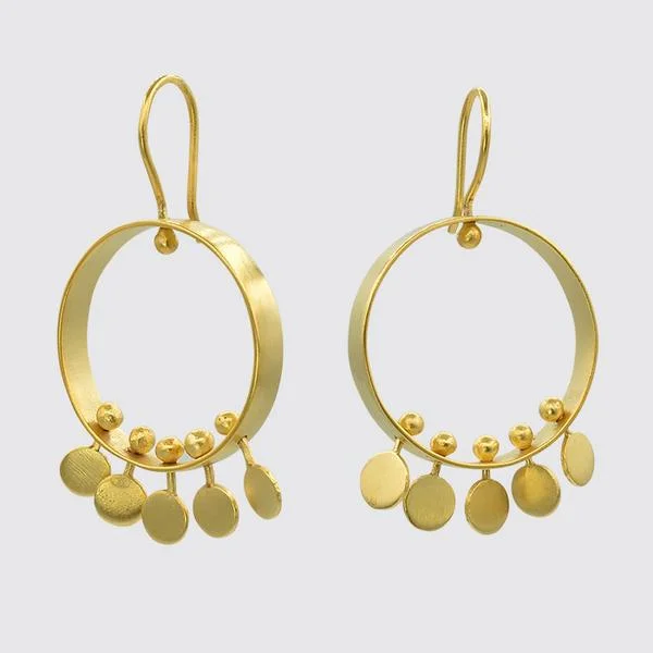 Gold Plated Circle Mobile With Spinning Disc Drop Earrings