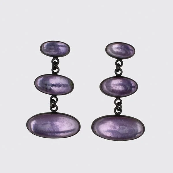 Large Triple Oval Cabochon Amethyst Stud Earring