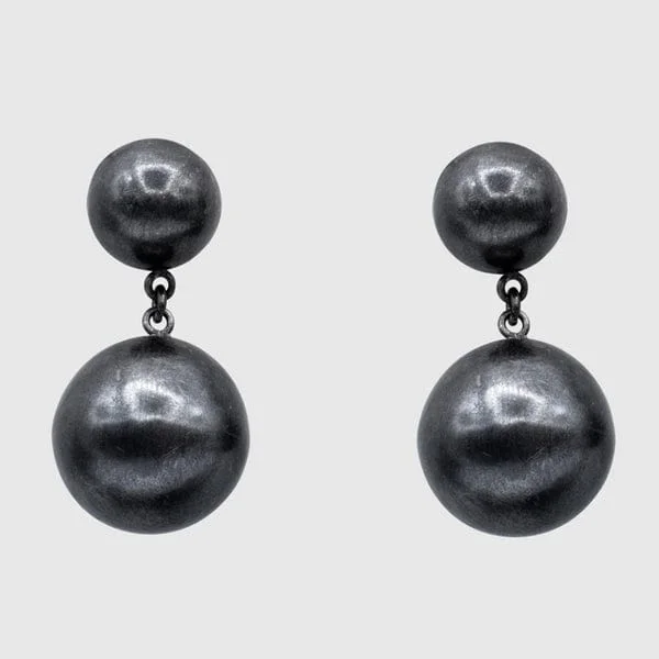 Oxidized Sterling Silver Large Ball Drop Stud Earrings