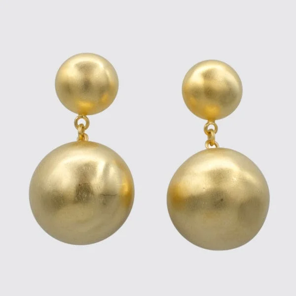 Gold Plated Large Ball Drop Stud Earrings