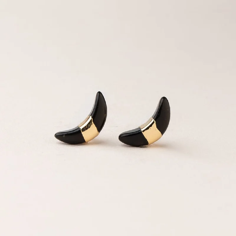 Crescent Moon Stud - Black Spinel/Gold