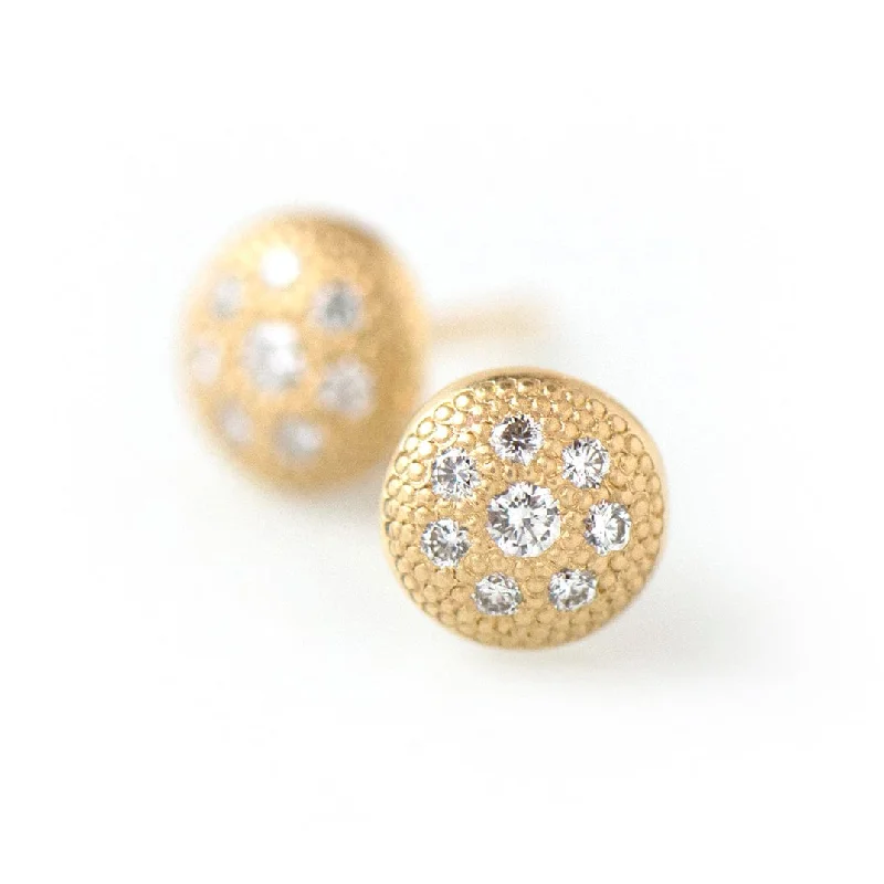 Diamond Stardust Button Stud Earrings