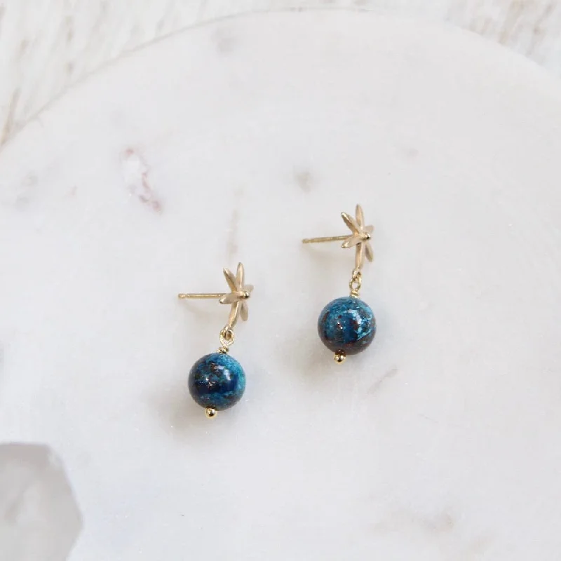 Star Post Earring w/ Gemstone Ball Drop