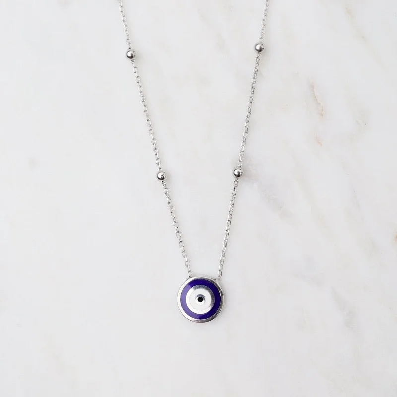 Evil Eye Pendant on Dotted Chain - Silver