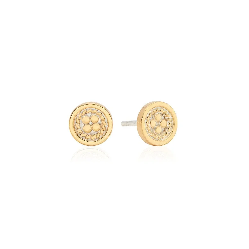 Classic Smooth Border Mini Stud Earrings - Gold