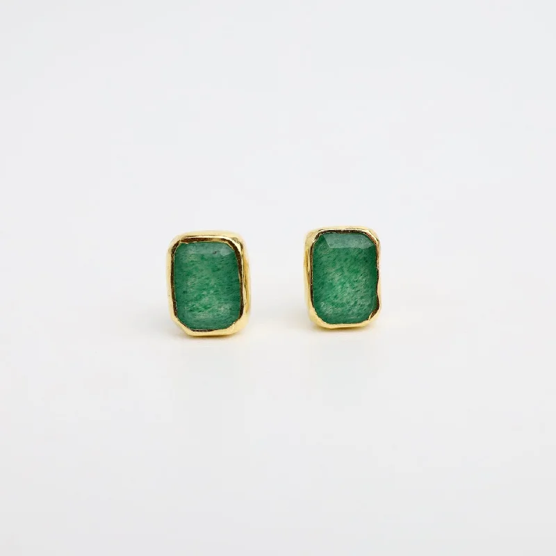 Green Aventurine Baguette Stud Earrings