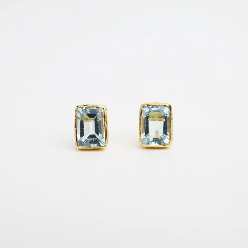 Natural Blue Topaz Baguette Stud Earrings