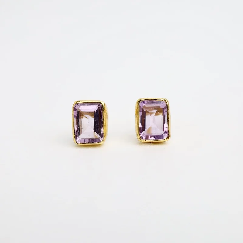 Purple Amethyst Baguette Stud Earrings