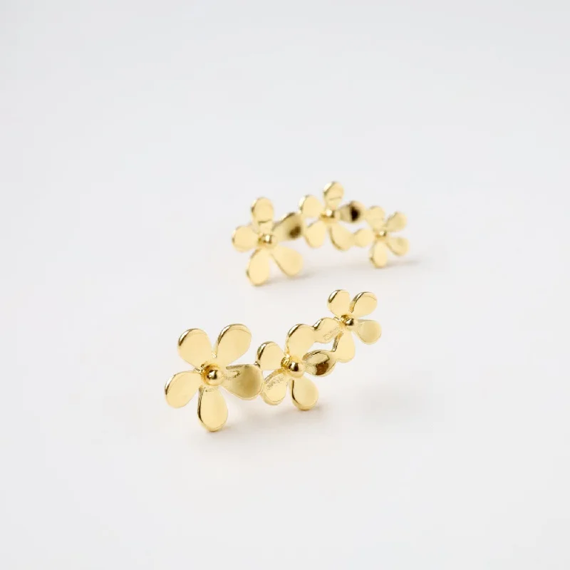 Gold Vermeil Climbing Curve of Forget Me Not Flowers Stud Earrings