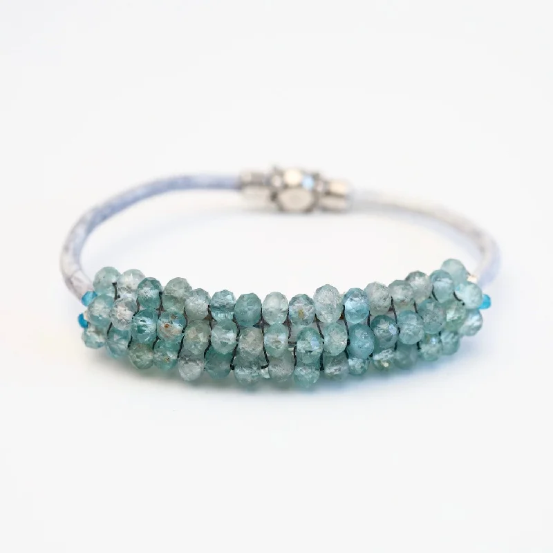 Hand Stitched Neon Apatite with Silver Trim Bracelet