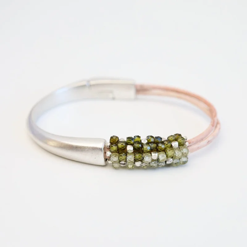 Green Zircon & Sterling Silver Mix 1/2 Cuff Bracelet