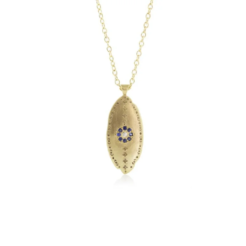 Golden Leaf Pendant with Sapphire Circle