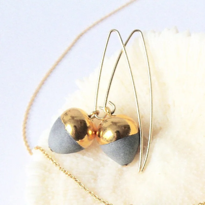 Grey Gold Dipped Acorn Earring