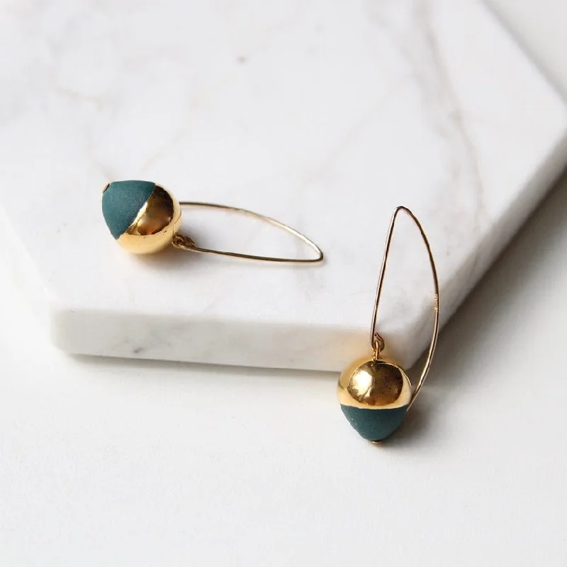 Teal Gold Dipped Acorn Earrings