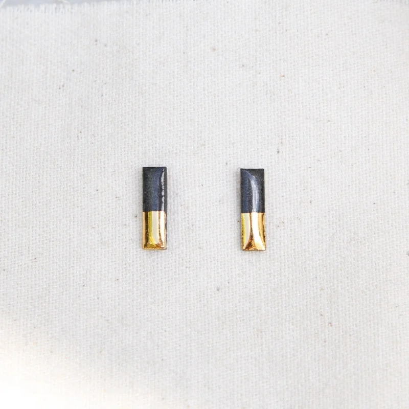 Black Gold Dipped Bar Stud Earrings