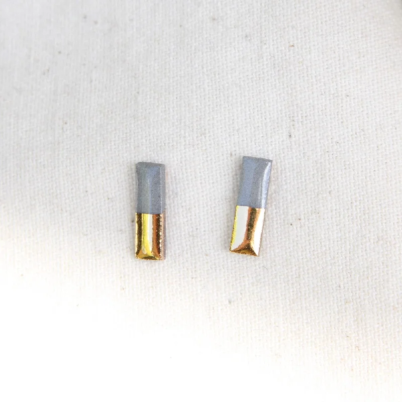 Grey Gold Dipped Bar Stud Earrings