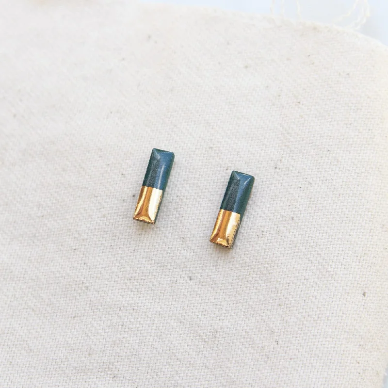 Teal Gold Dipped Bar Stud Earrings