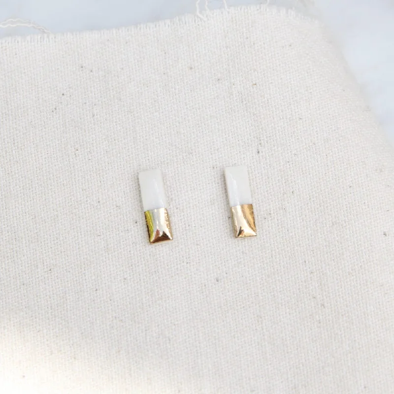 White Gold Dipped Bar Stud Earrings