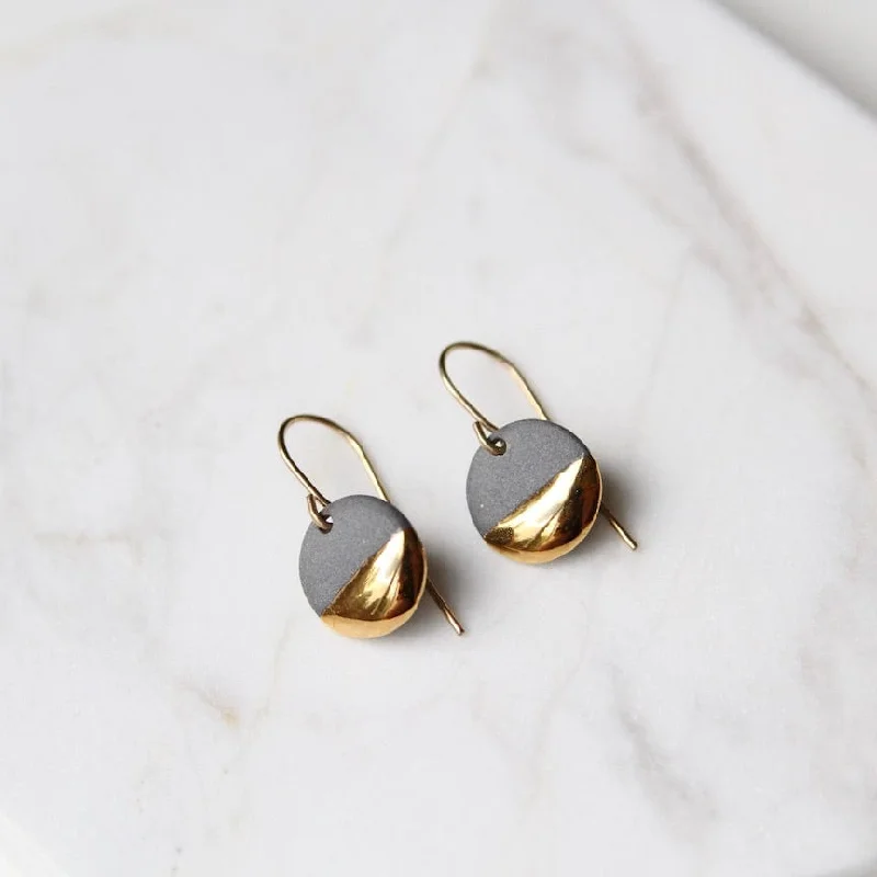 Grey Gold Dipped Circle Drop Earrings