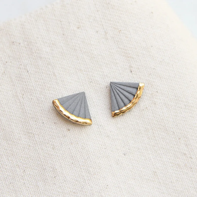 Grey Gold Dipped Small Fan Stud Earrings